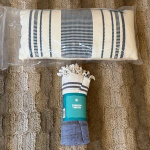 Turkish Throw Blanket & Pillow Set with Blue Stripes